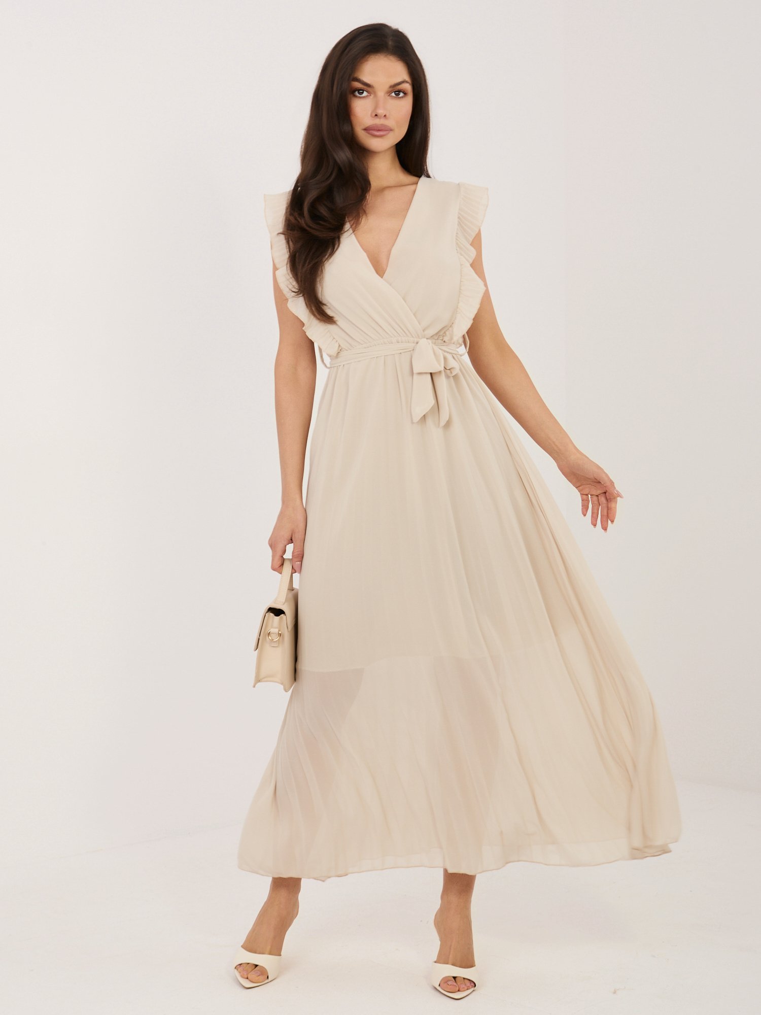 Beige summer dress with a wrap neckline RUE PARIS - Image 3