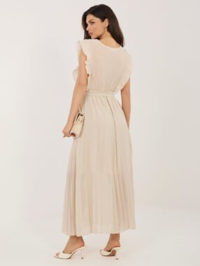 Alternative view of Beige summer dress with a wrap neckline RUE PARIS