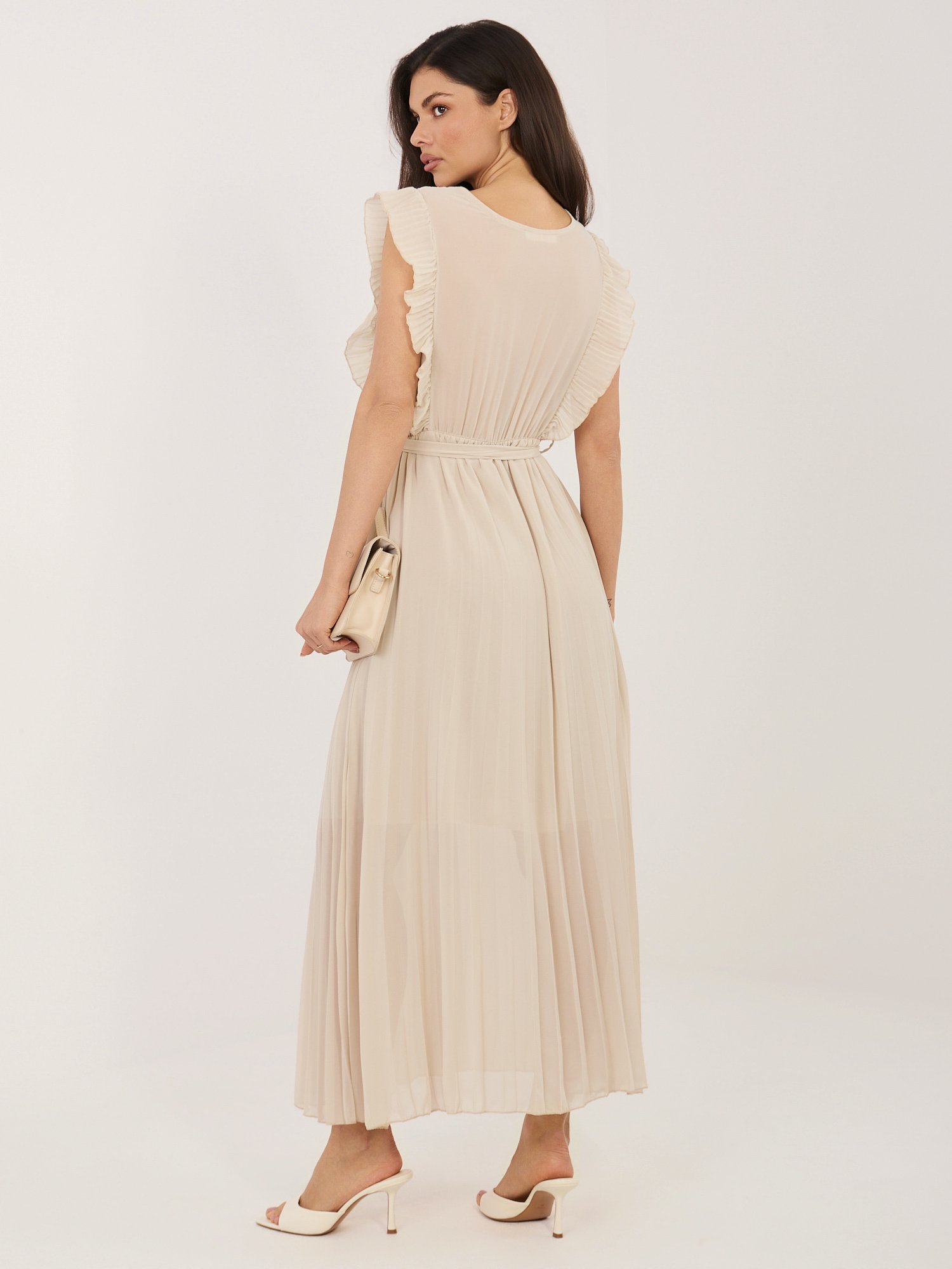 Beige summer dress with a wrap neckline RUE PARIS - Image 2
