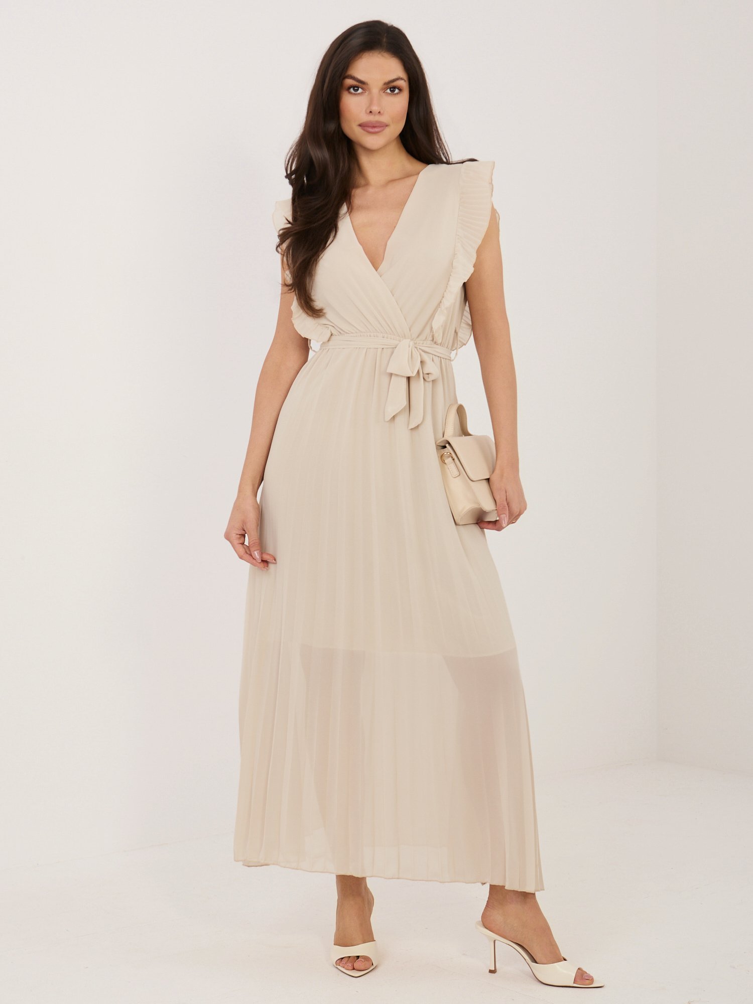Beige summer dress with a wrap neckline RUE PARIS - Image 4