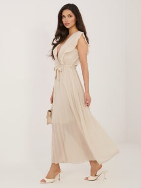 Beige summer dress with a wrap neckline RUE PARIS