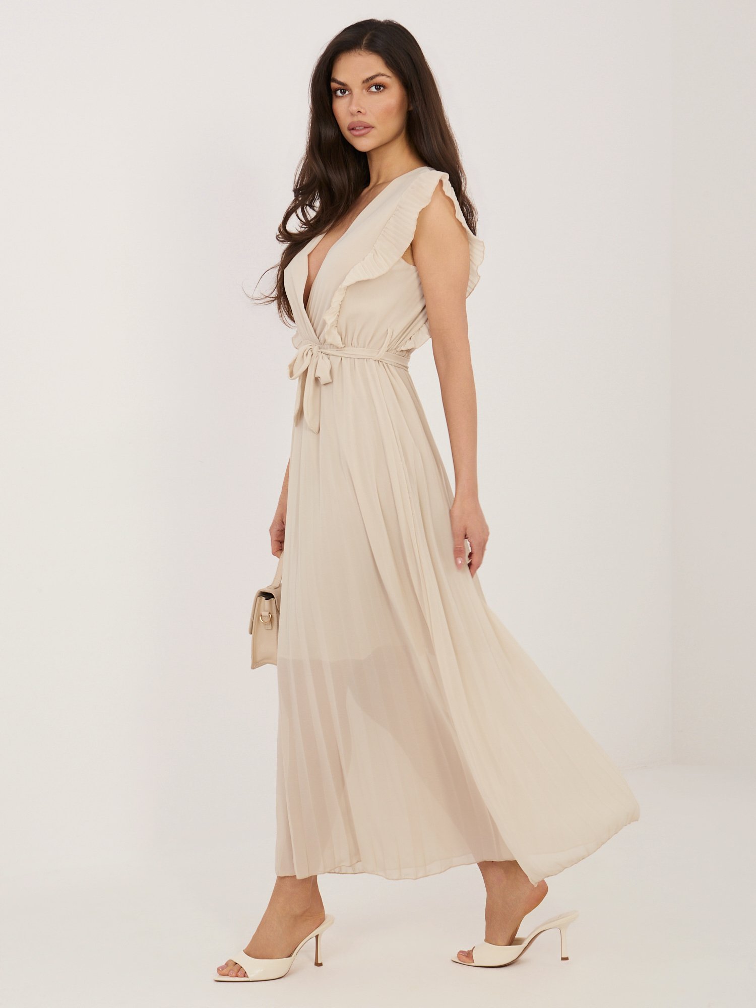 Beige summer dress with a wrap neckline RUE PARIS