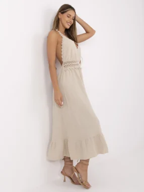Alternative view of Beige flared dress with ruffles