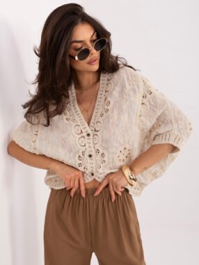 Beige openwork boho sweater for summer