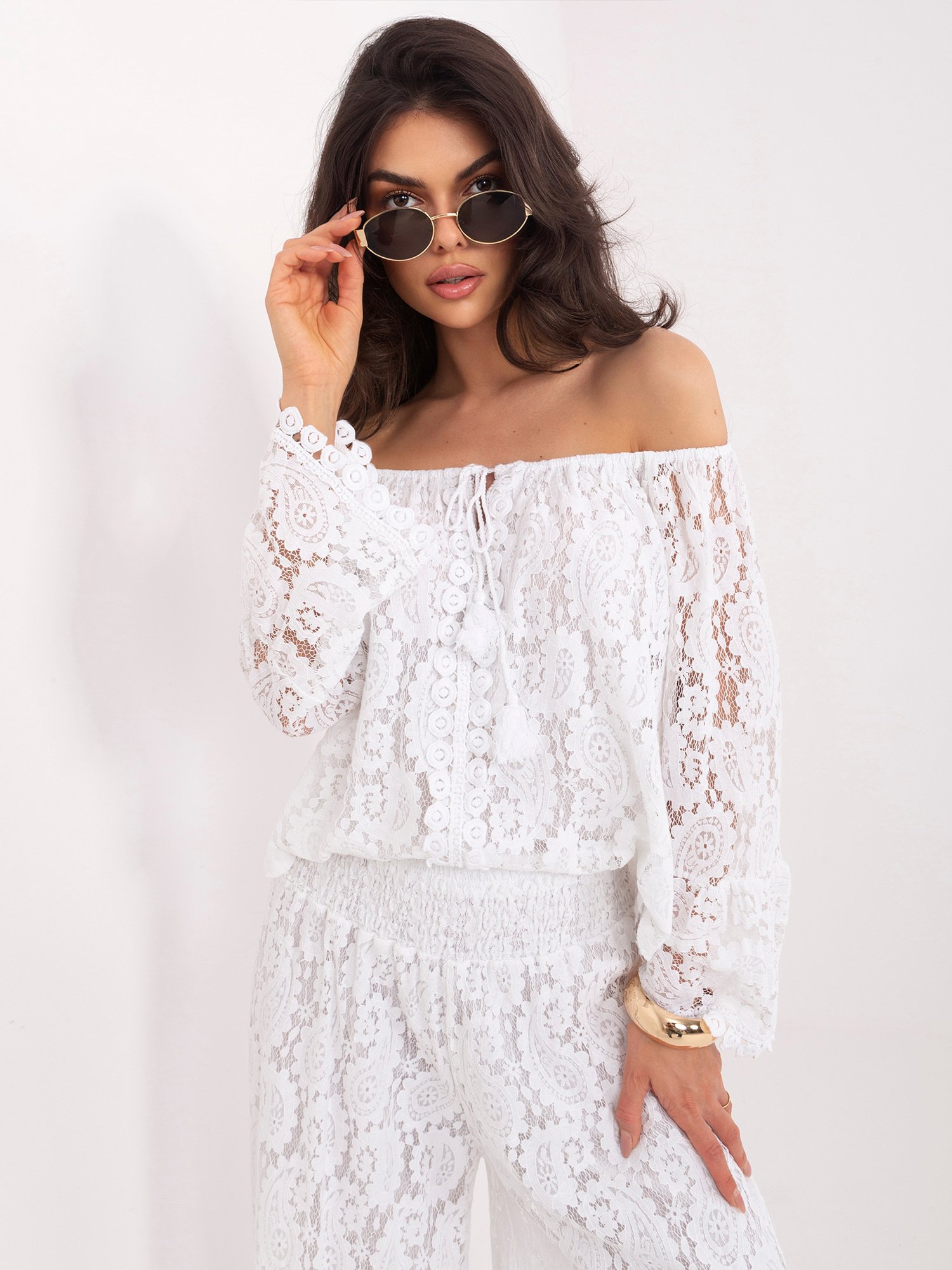 White lace blouse with tie detail