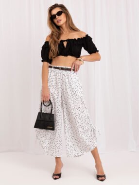 Women's white 7/8 polka dot trousers