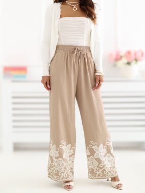 Beige wide-leg summer trousers