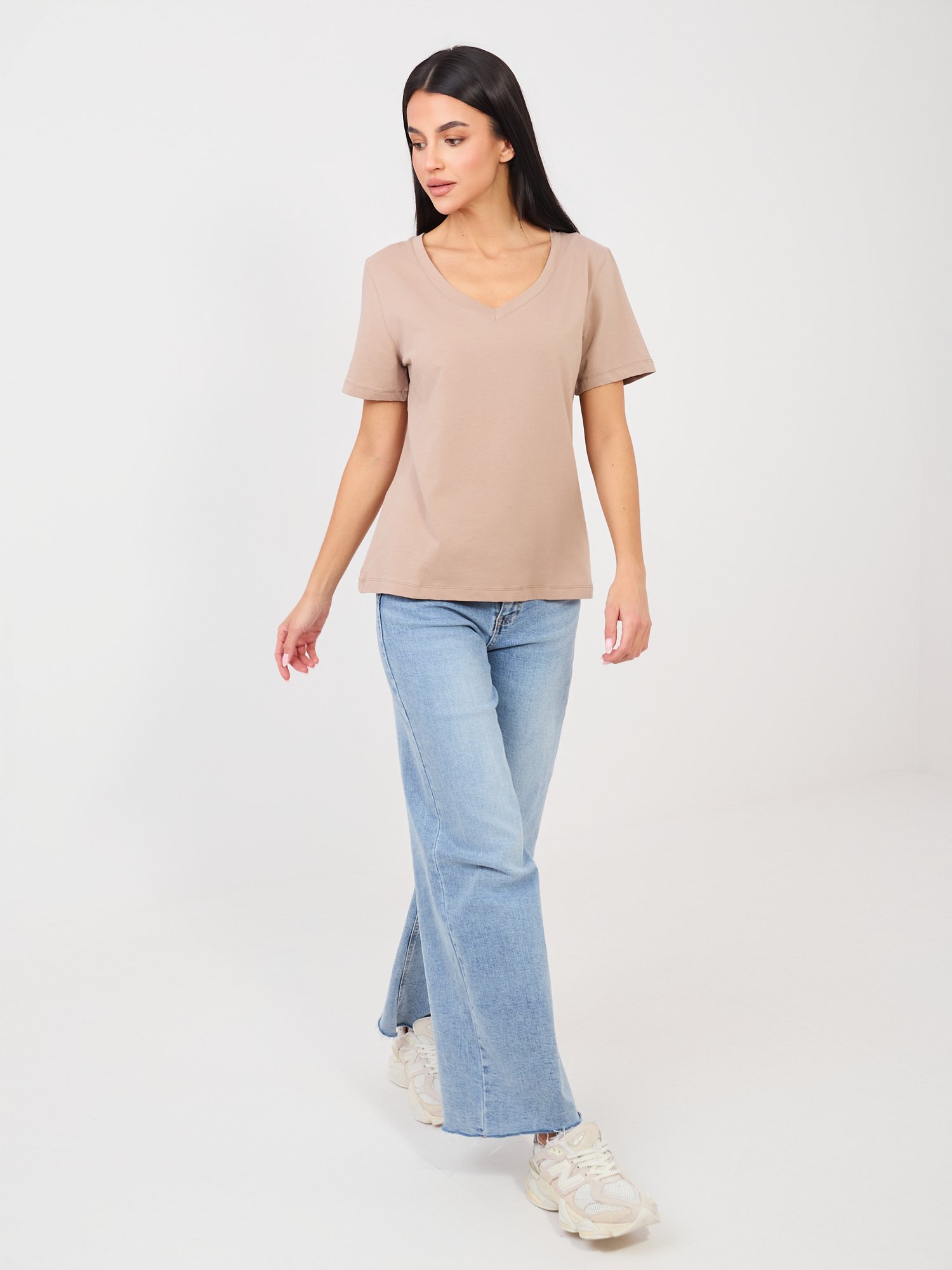 Dark beige cotton basic T-shirt - Image 5