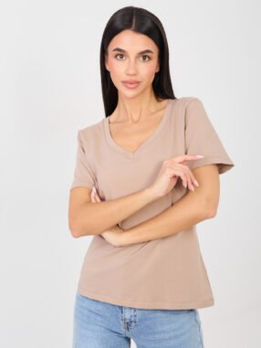 Dark beige cotton basic T-shirt