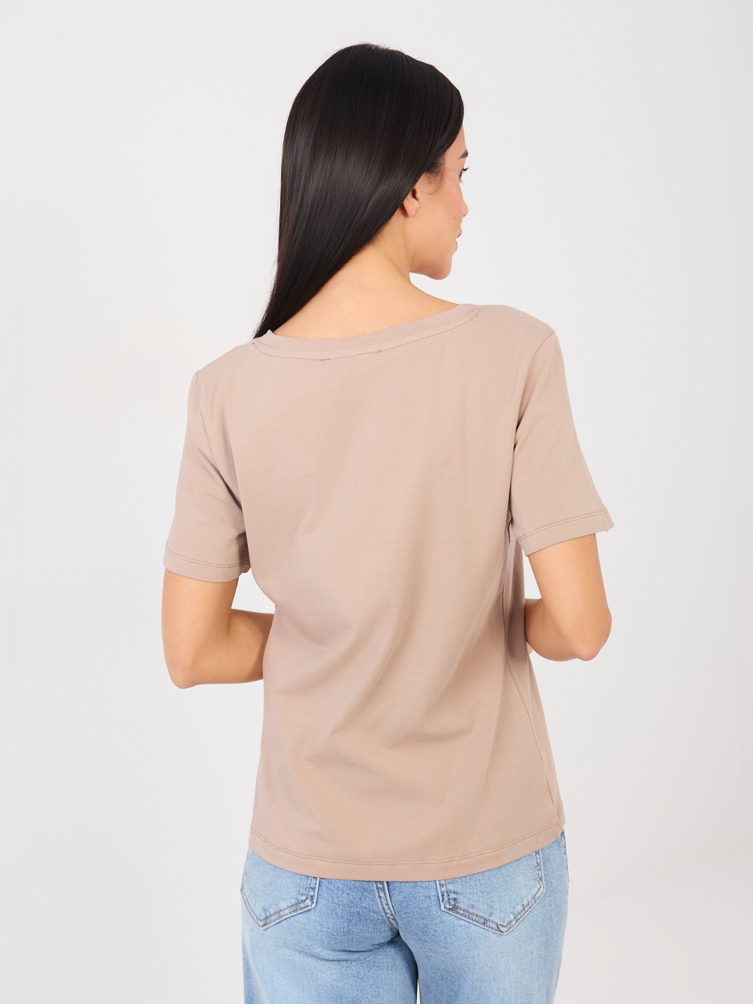 Dark beige cotton basic T-shirt - Image 2