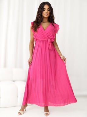 Dark Pink summer dress with a wrap neckline RUE PARIS