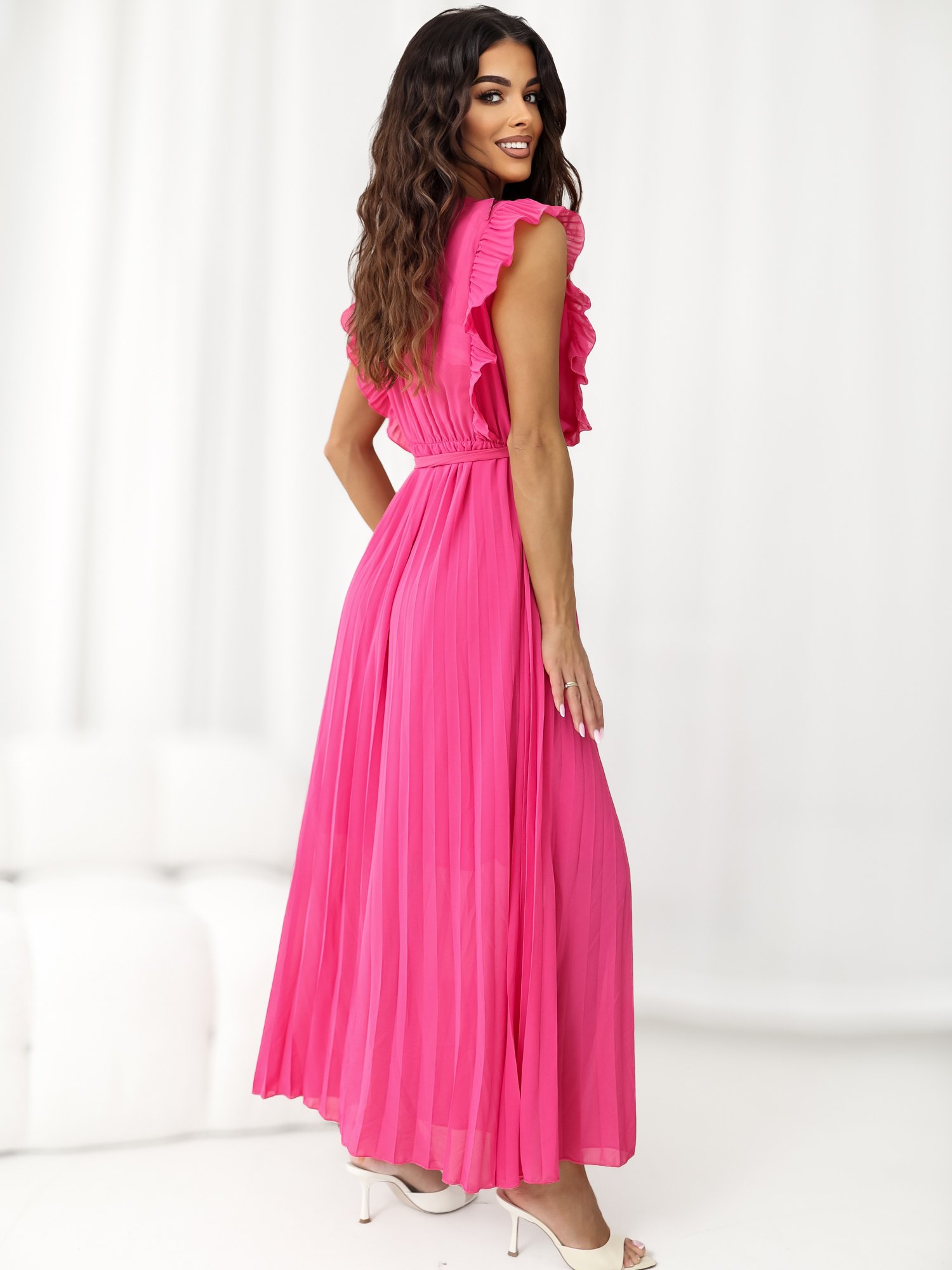 Dark Pink summer dress with a wrap neckline RUE PARIS - Image 3