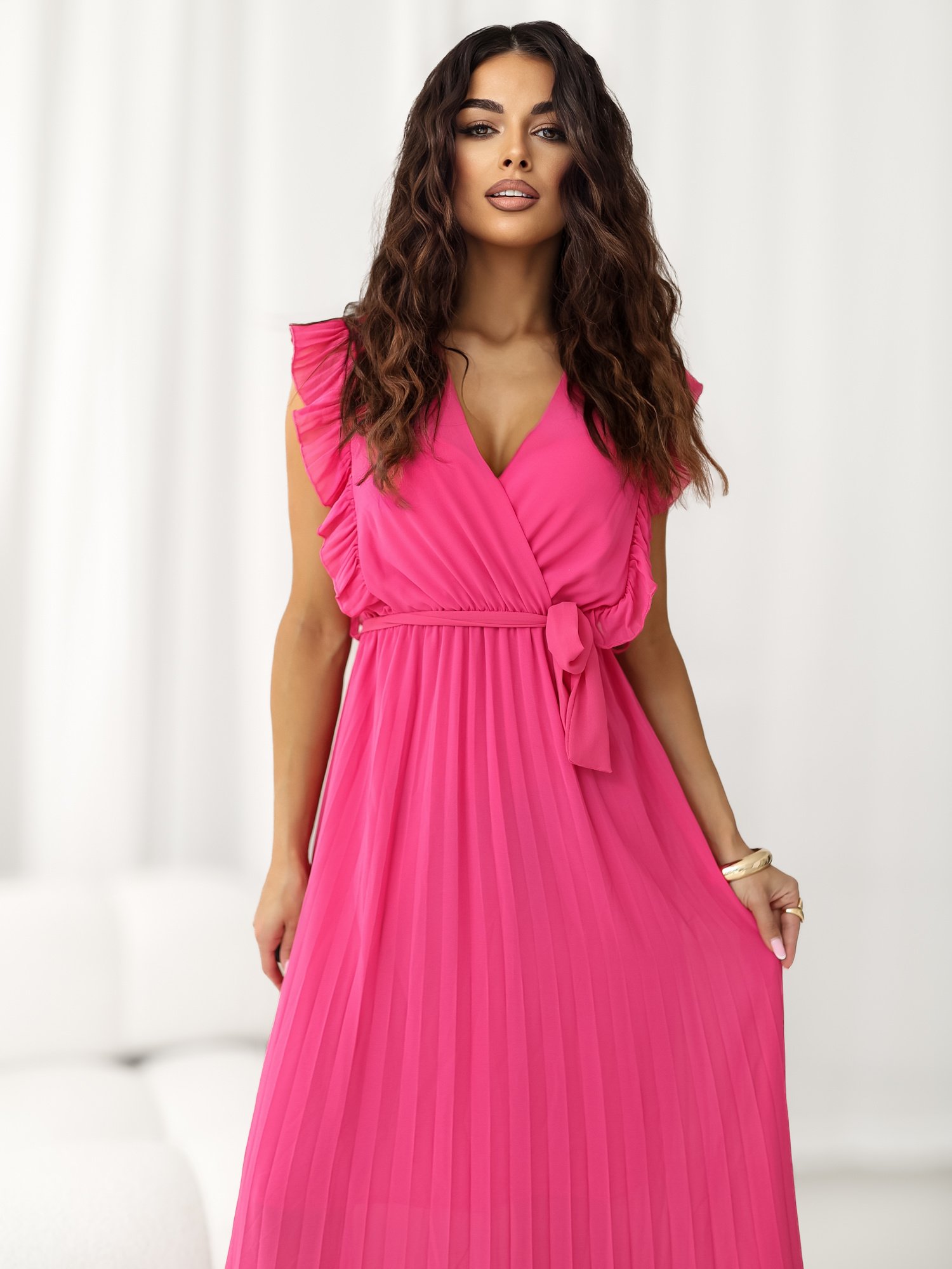 Dark Pink summer dress with a wrap neckline RUE PARIS - Image 2