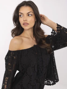Black lace blouse with tie detail