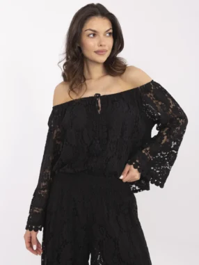 Alternative view of Black lace blouse with tie detail