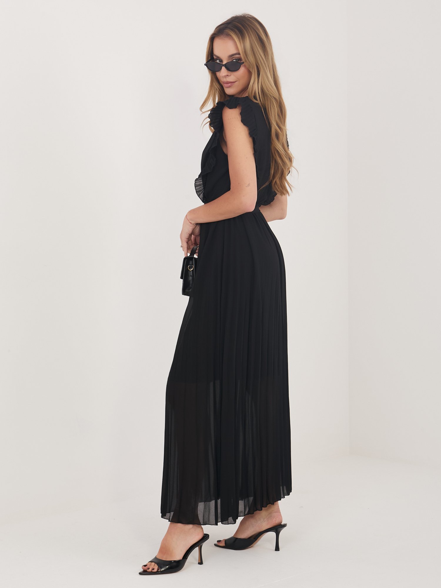 Black summer dress with a wrap neckline RUE PARIS - Image 3