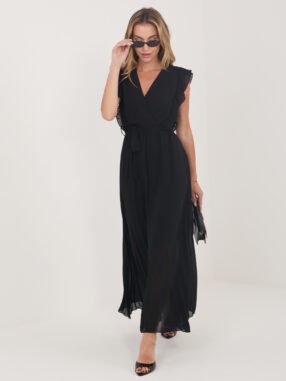Alternative view of Black summer dress with a wrap neckline RUE PARIS