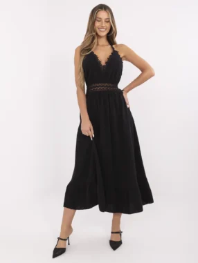 Black flared dress with ruffles