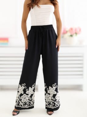 Black wide-leg summer trousers