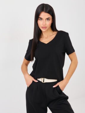 Black cotton basic T-shirt