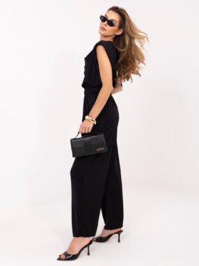 Alternative view of Fango women's jumpsuit with flowing neckline Black