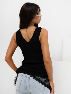 Alternative view of Black Fitted Ribbed Top