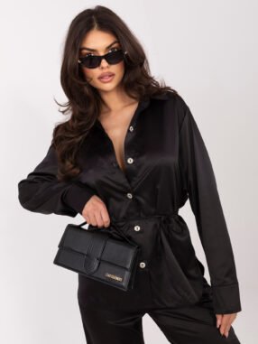Black elegant set with an unbuttoned shirt