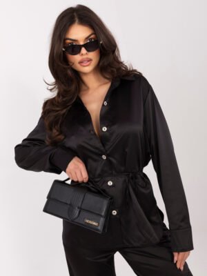 Black elegant set with an unbuttoned shirt