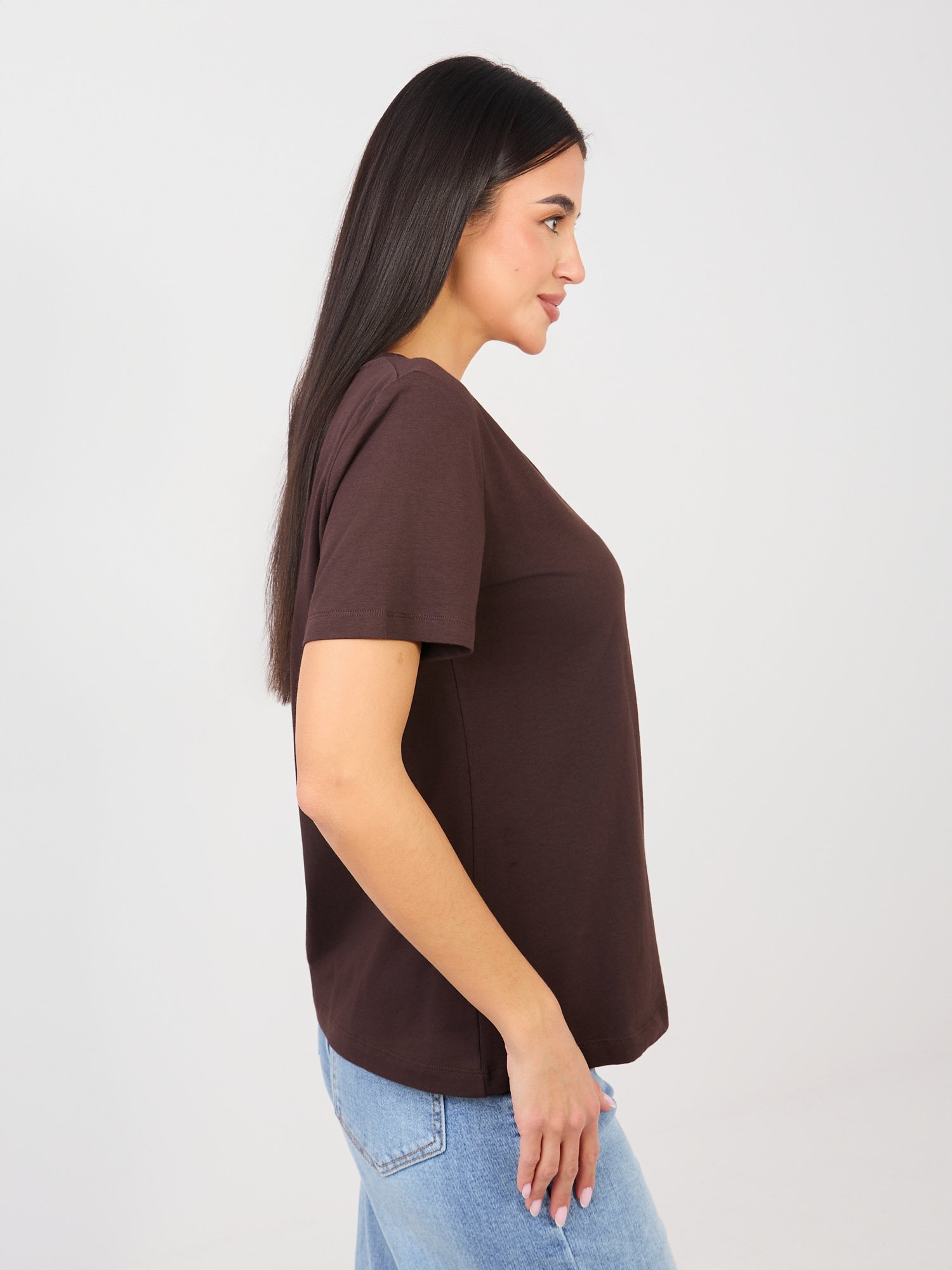 Dark Brown cotton basic T-shirt - Image 4