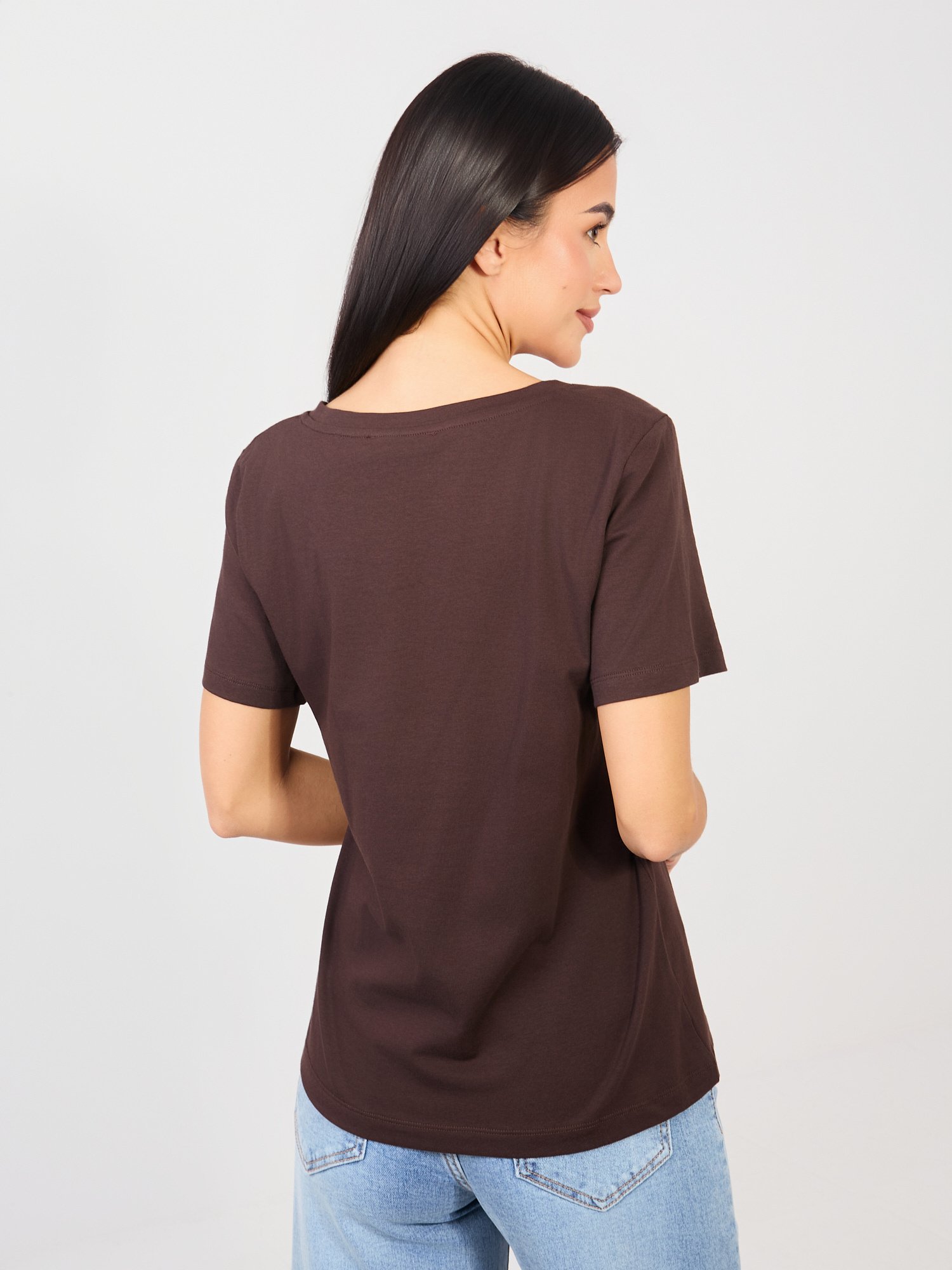 Dark Brown cotton basic T-shirt - Image 3