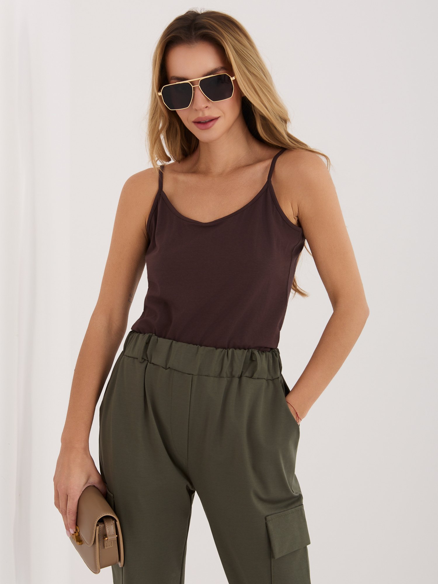 Women's Dark Brown Basic Cotton Top