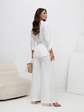 Alternative view of Ecru summer set with wide trousers