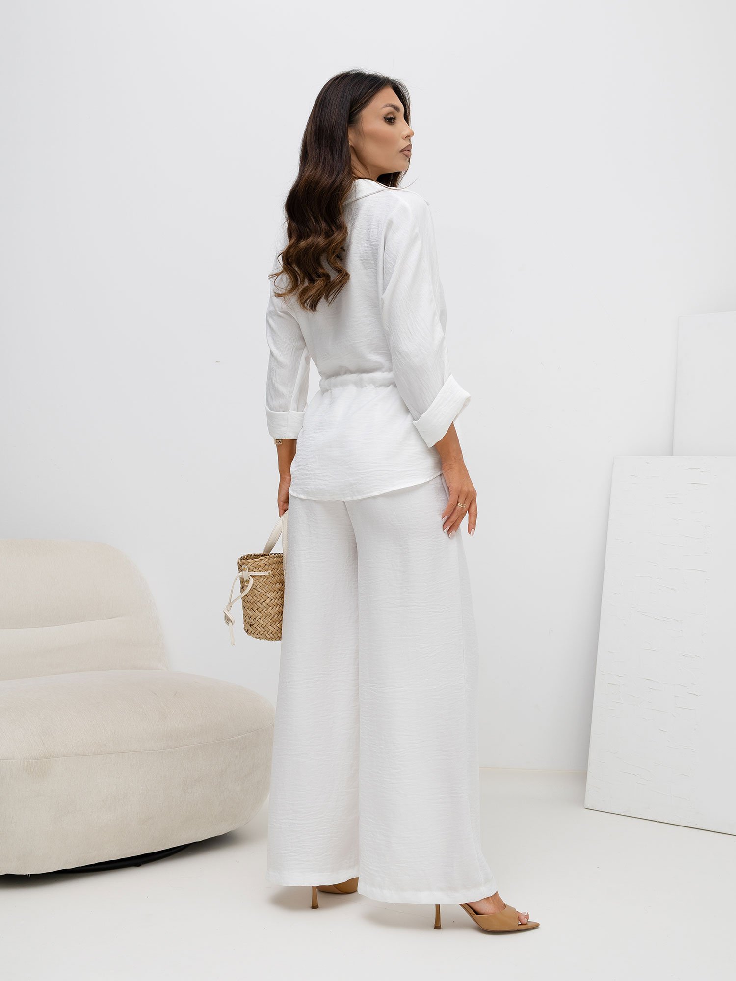 Ecru summer set with wide trousers - Image 2