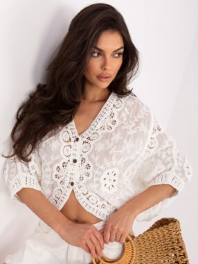 Alternative view of White openwork boho sweater for summer