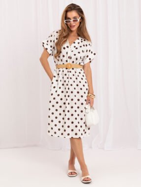 Ecru summer dress with polka dots