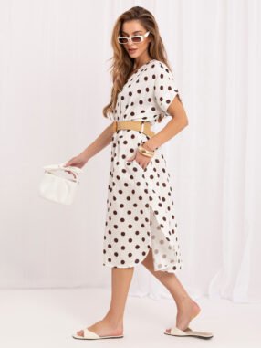 Alternative view of Ecru summer dress with polka dots