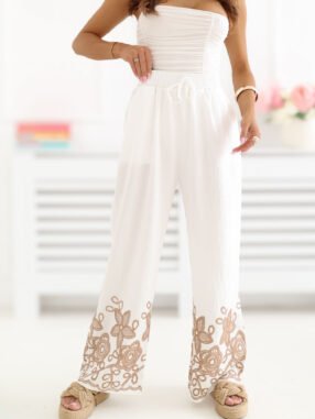 Ecru wide-leg summer trousers