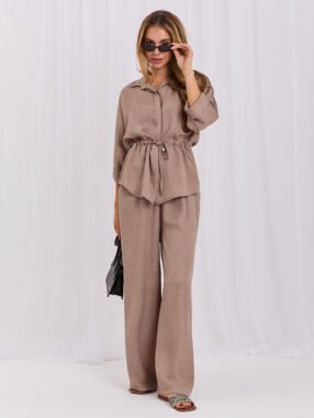 Dark Beige summer set with wide trousers