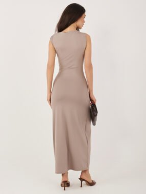 Alternative view of Fango Dark Beige midi dress with draping RUE PARIS