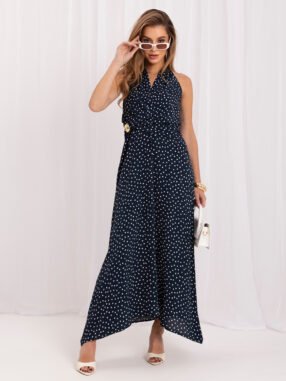 Navy blue polka dot maxi dress