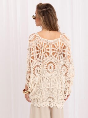 Alternative view of Light beige openwork bat sweater for summer