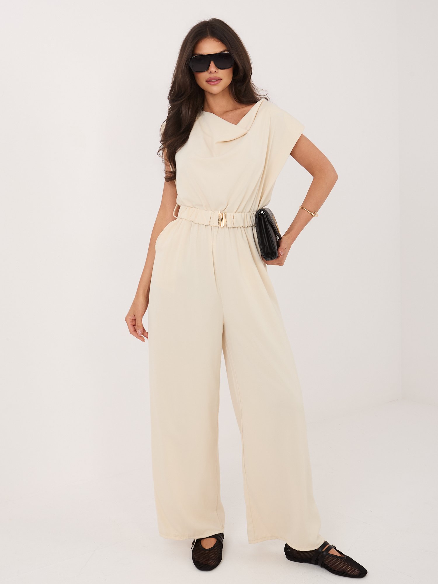 Fango women's jumpsuit with flowing neckline Light Beige