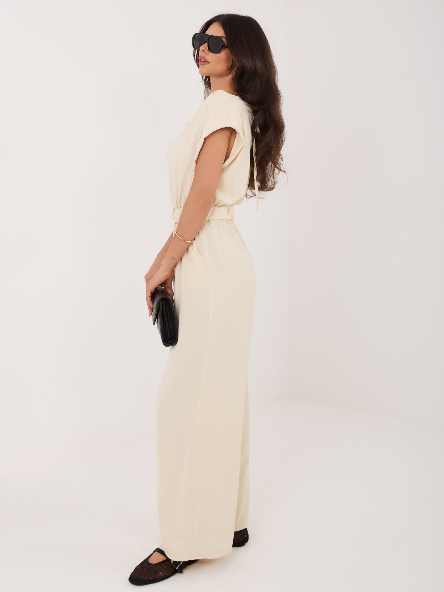 Fango women's jumpsuit with flowing neckline Light Beige - Image 5