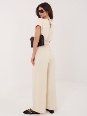Alternative view of Fango women's jumpsuit with flowing neckline Light Beige