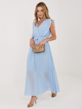 Alternative view of Light blue summer dress with a wrap neckline RUE PARIS