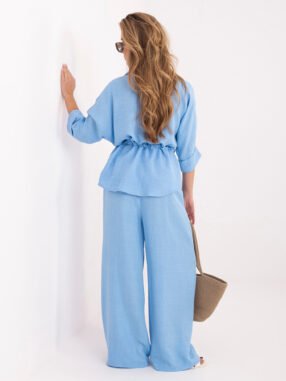 Alternative view of Light Blue summer set with wide trousers