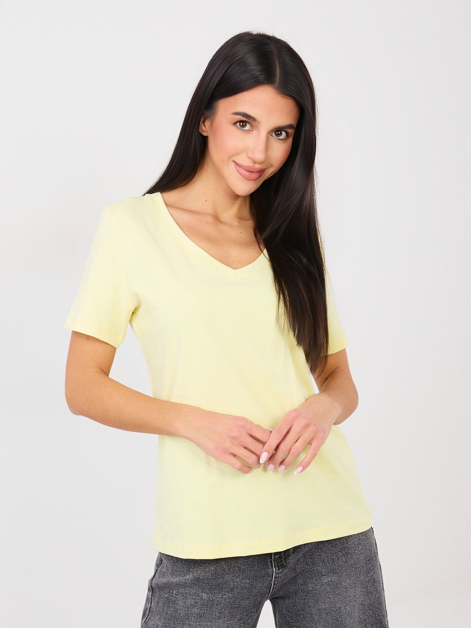 Light yellow cotton basic T-shirt - Image 5