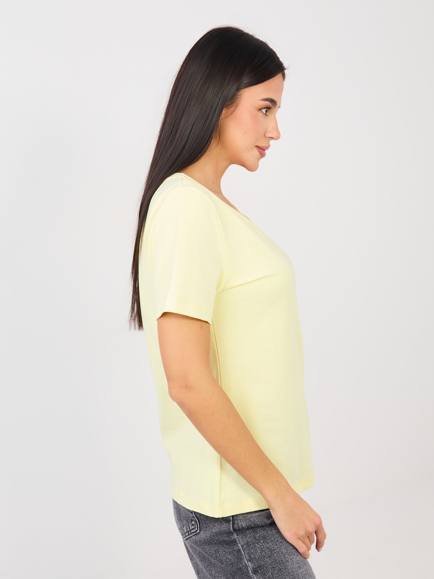 Light yellow cotton basic T-shirt - Image 4