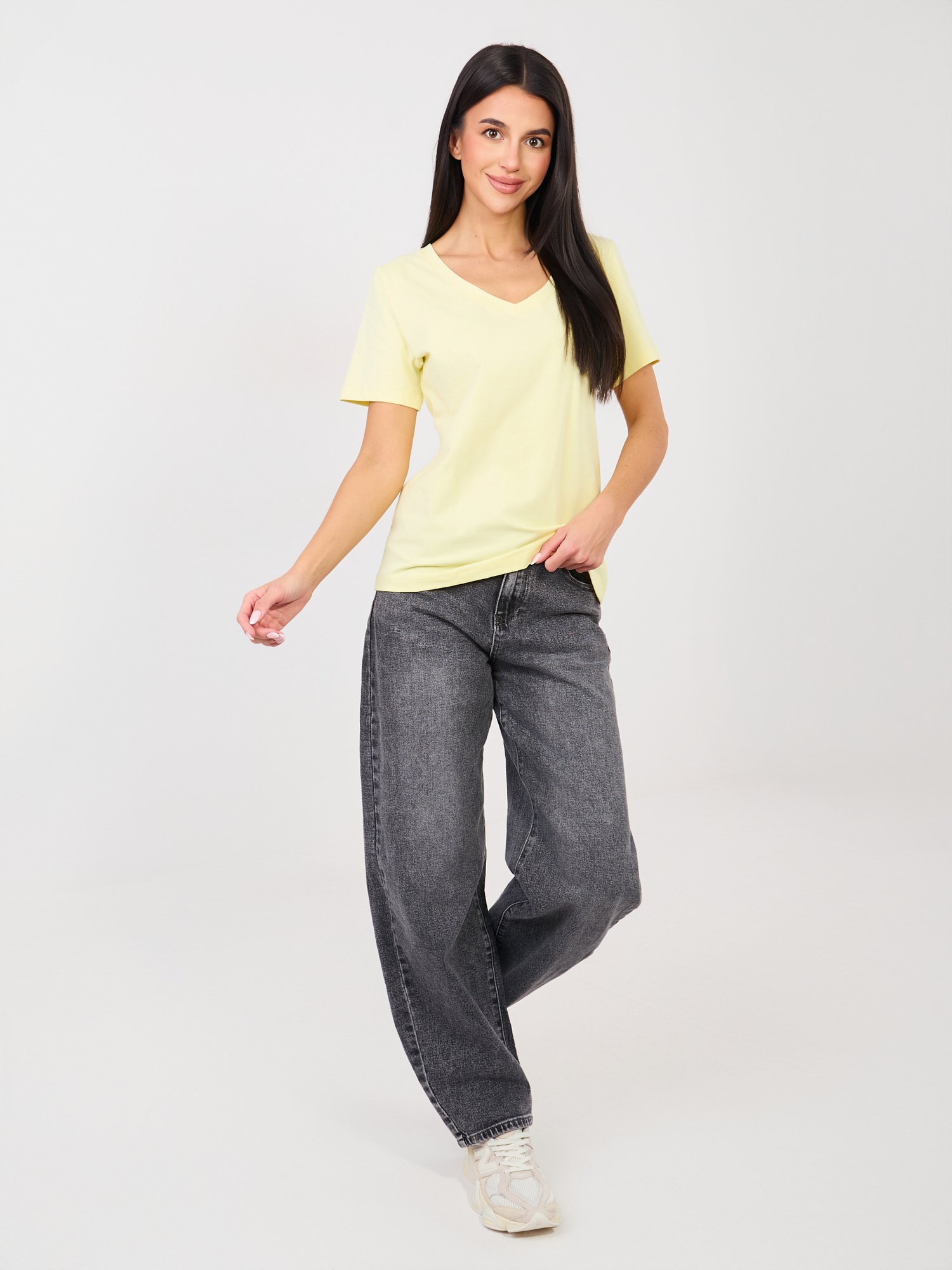 Light yellow cotton basic T-shirt - Image 2