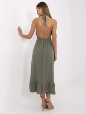 Alternative view of Khaki flared dress with ruffles